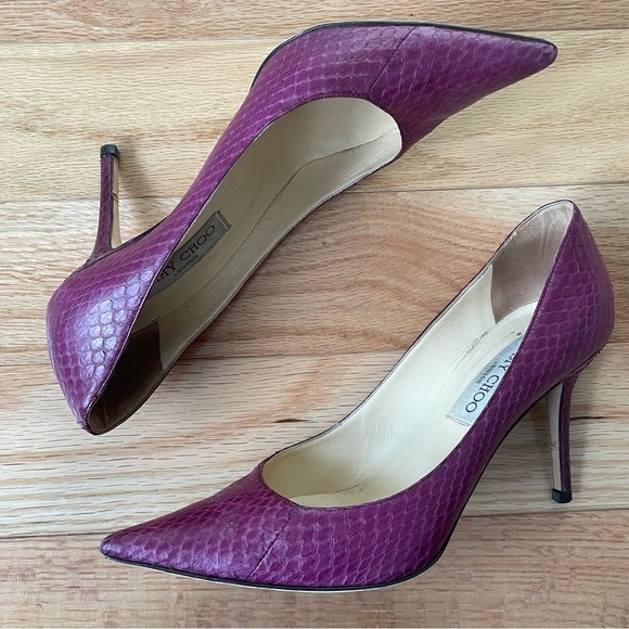 Jimmy Choo Purple Python Leather Snake Print Abel Pointed Toe Pumps EUC Sz 37.5 - Picture 3 of 12